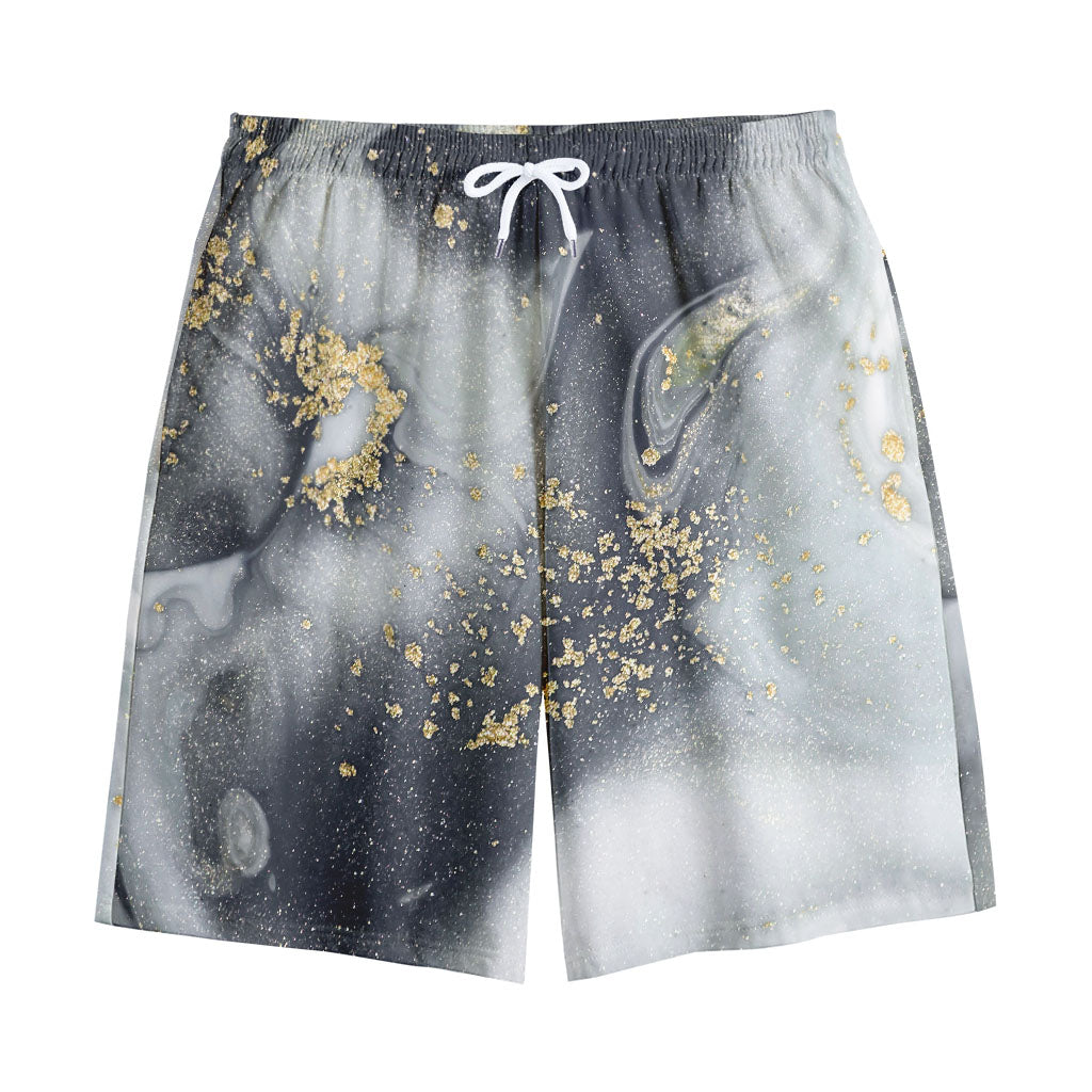 Grey Gold Liquid Marble Print Cotton Shorts