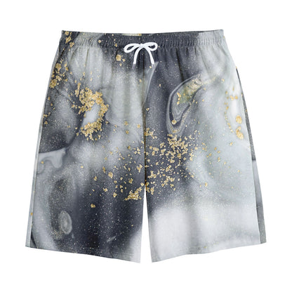 Grey Gold Liquid Marble Print Cotton Shorts