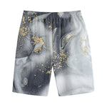 Grey Gold Liquid Marble Print Cotton Shorts