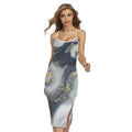 Grey Gold Liquid Marble Print Cross Back Cami Dress