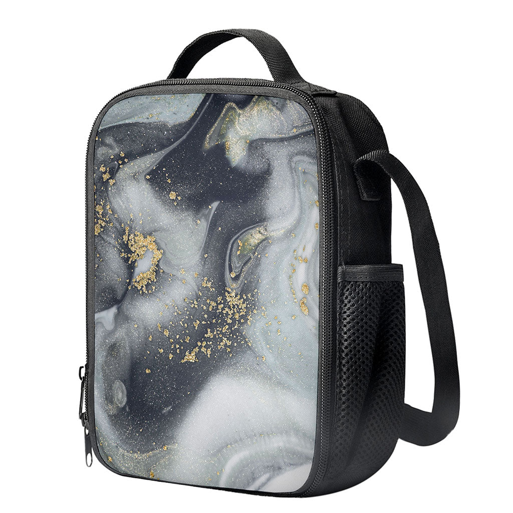 Grey Gold Liquid Marble Print Crossbody Lunch Bag