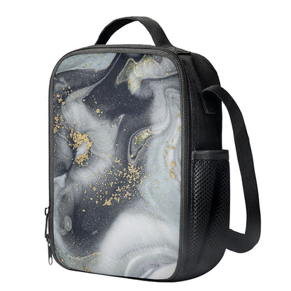 Grey Gold Liquid Marble Print Crossbody Lunch Bag