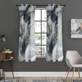 Grey Gold Liquid Marble Print Grommet Curtain Panels