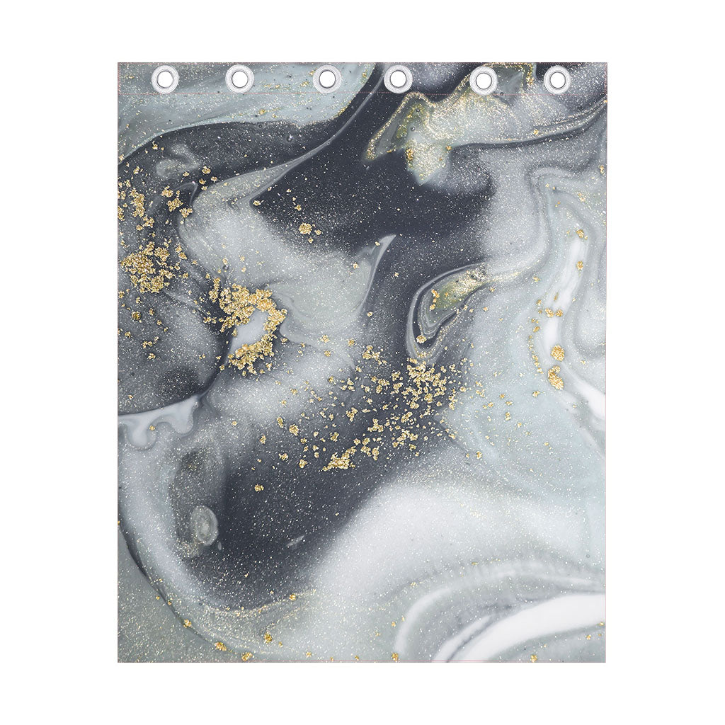 Grey Gold Liquid Marble Print Curtain