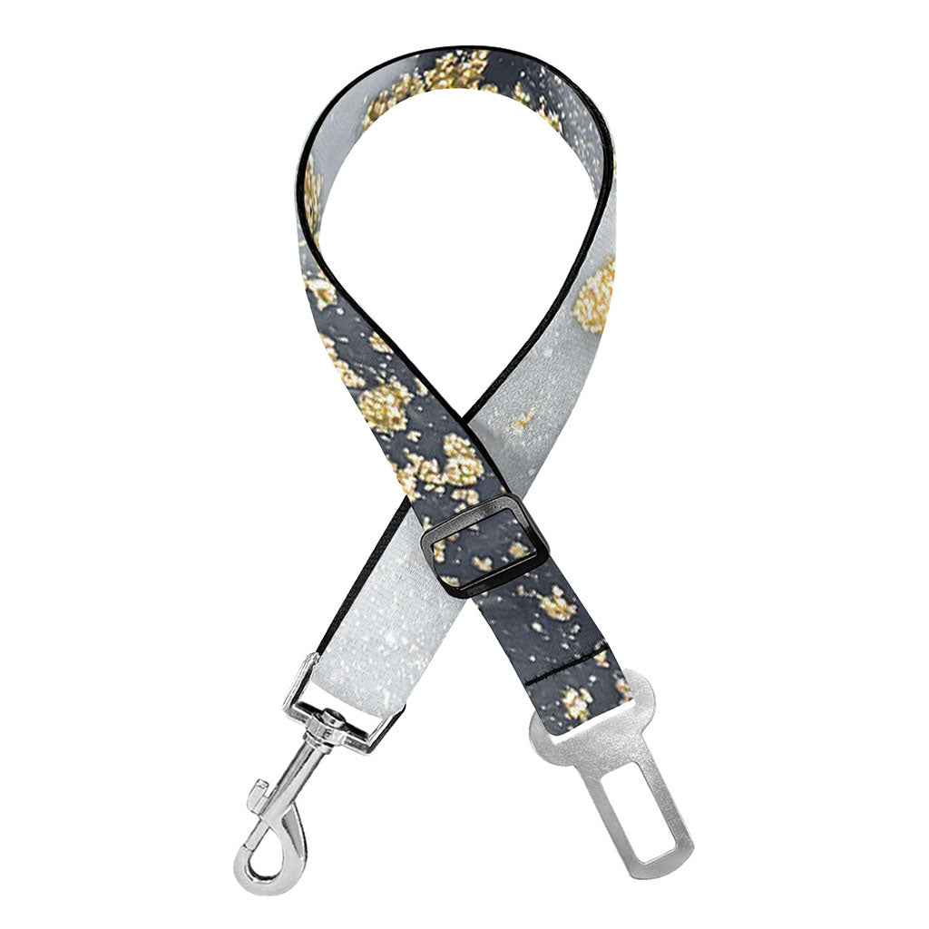 Grey Gold Liquid Marble Print Dog Seat Belt