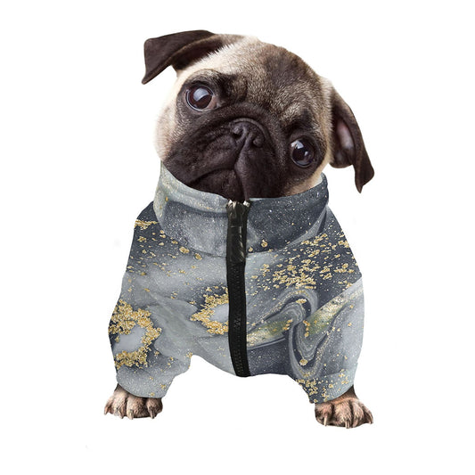 Grey Gold Liquid Marble Print Dog Zip Up Jacket