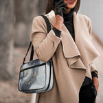 Grey Gold Liquid Marble Print Double Strap Bible Bag