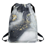 Grey Gold Liquid Marble Print Drawstring Backpack