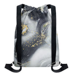 Grey Gold Liquid Marble Print Drawstring Backpack
