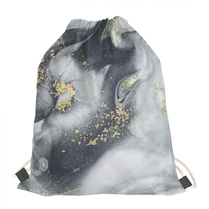 Grey Gold Liquid Marble Print Drawstring Bag