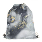 Grey Gold Liquid Marble Print Drawstring Bag