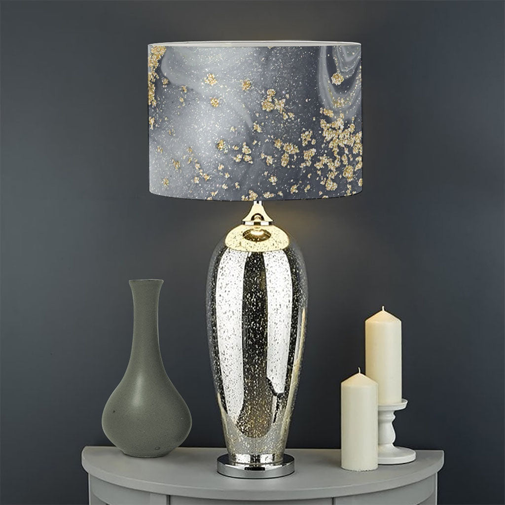 Grey Gold Liquid Marble Print Drum Lamp Shade