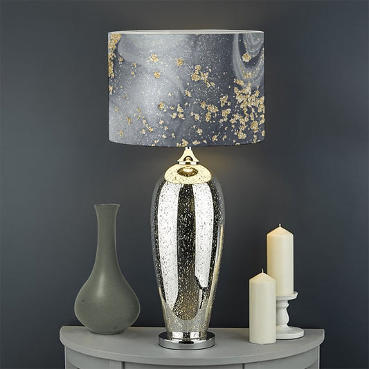 Grey Gold Liquid Marble Print Drum Lamp Shade