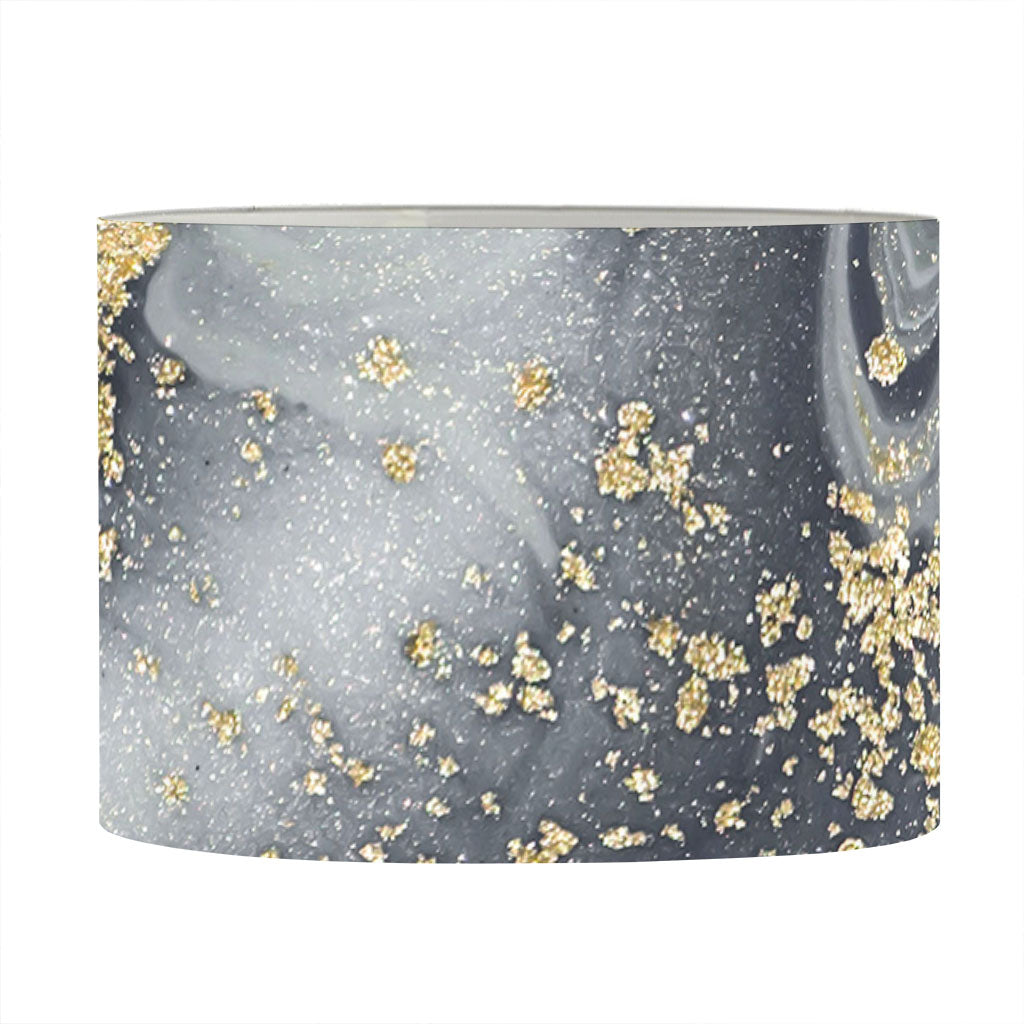 Grey Gold Liquid Marble Print Drum Lamp Shade