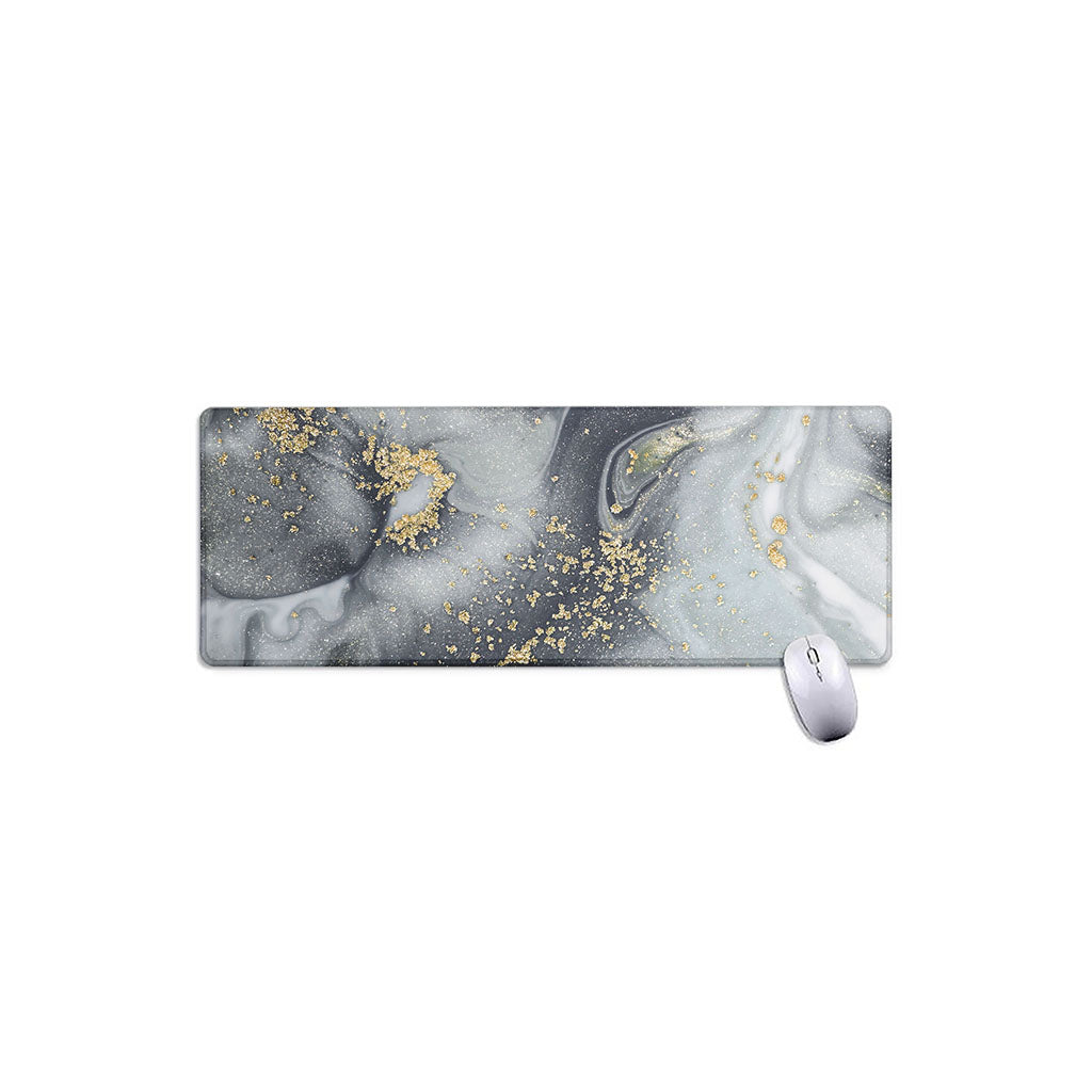 Grey Gold Liquid Marble Print Extended Mouse Pad