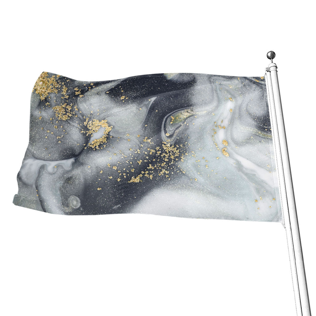 Grey Gold Liquid Marble Print Flag