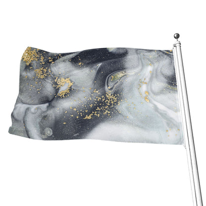 Grey Gold Liquid Marble Print Flag