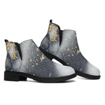 Grey Gold Liquid Marble Print Flat Ankle Boots
