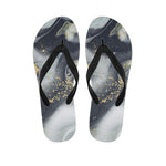 Grey Gold Liquid Marble Print Flip Flops