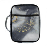 Grey Gold Liquid Marble Print Front Pocket Bible Bag