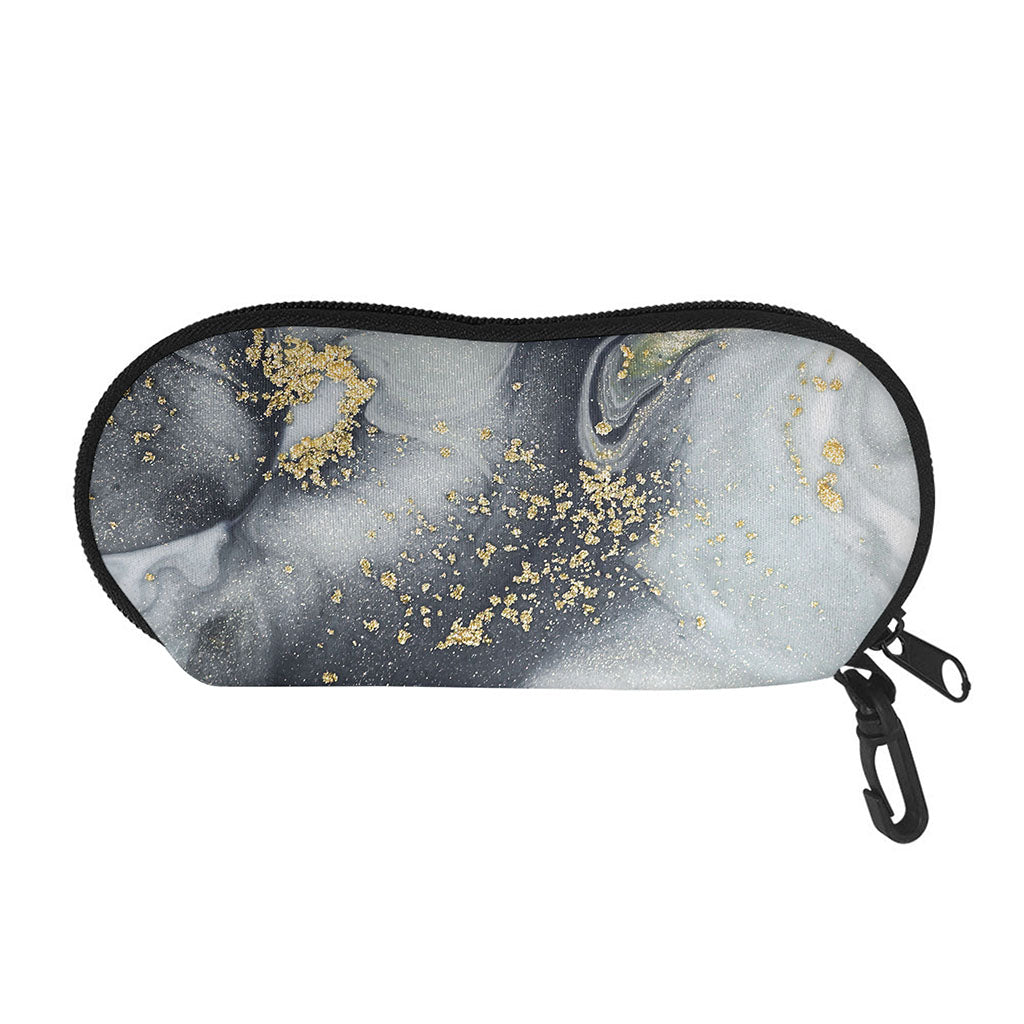 Grey Gold Liquid Marble Print Glasses Case