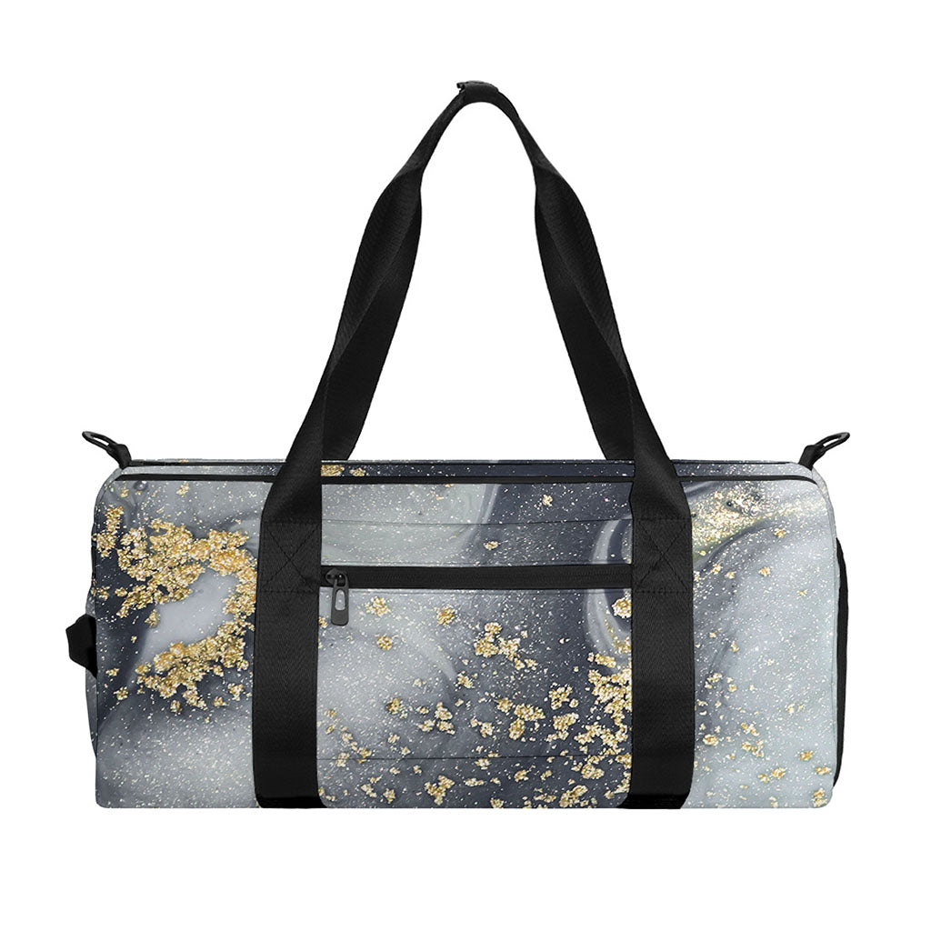 Grey Gold Liquid Marble Print Gym Bag