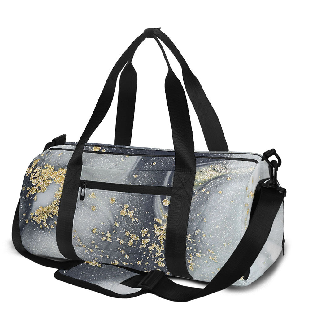 Grey Gold Liquid Marble Print Gym Bag