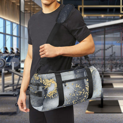 Grey Gold Liquid Marble Print Gym Bag