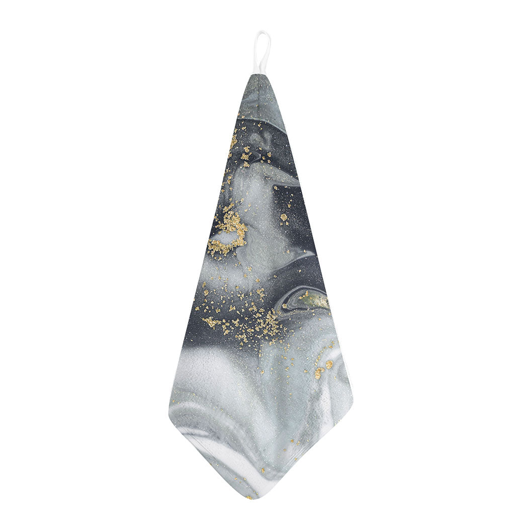 Grey Gold Liquid Marble Print Hand Towel
