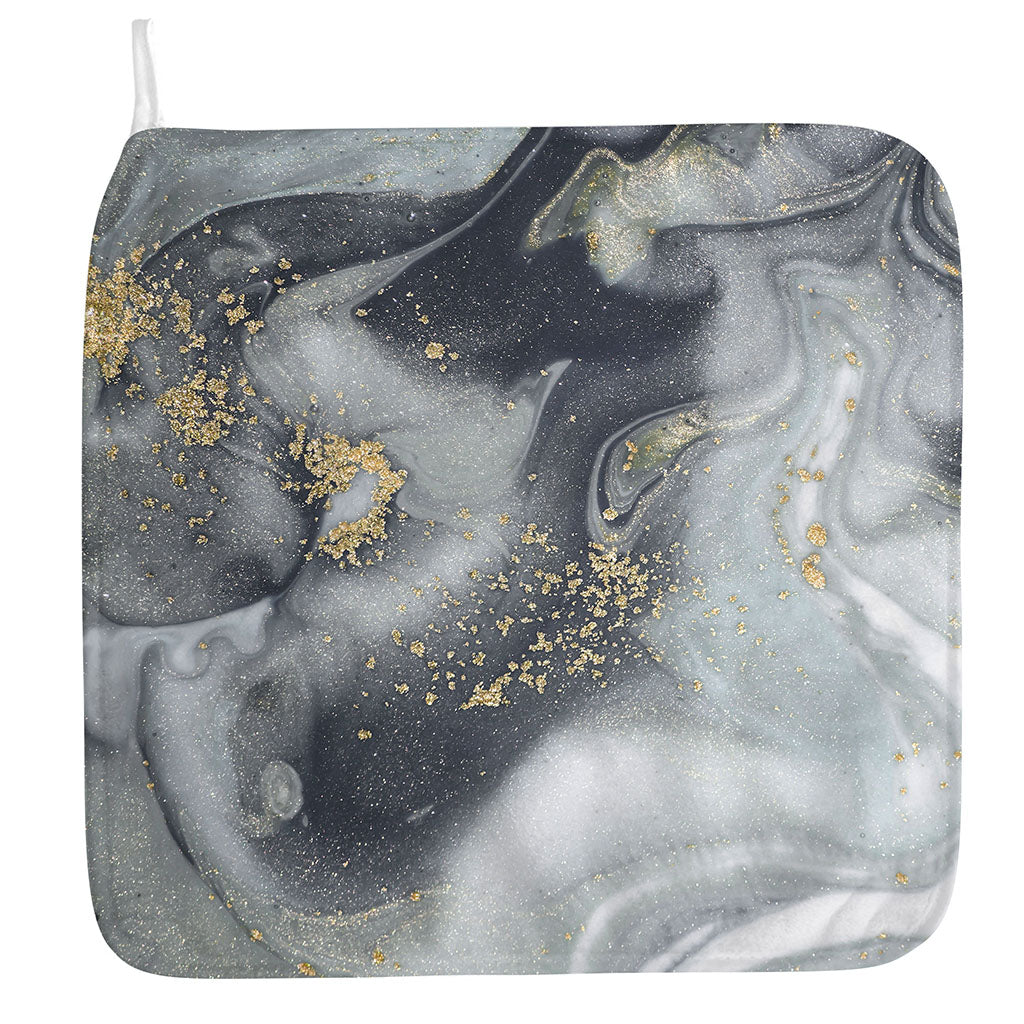 Grey Gold Liquid Marble Print Hand Towel