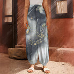 Grey Gold Liquid Marble Print Harem Pants