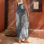 Grey Gold Liquid Marble Print Harem Pants