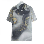 Grey Gold Liquid Marble Print Hawaiian Shirt