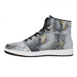 Grey Gold Liquid Marble Print High Top Leather Sneakers