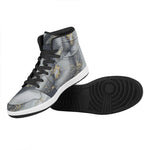 Grey Gold Liquid Marble Print High Top Leather Sneakers