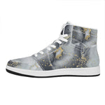 Grey Gold Liquid Marble Print High Top Leather Sneakers