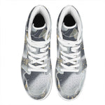 Grey Gold Liquid Marble Print High Top Leather Sneakers