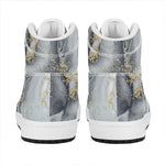 Grey Gold Liquid Marble Print High Top Leather Sneakers