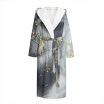 Grey Gold Liquid Marble Print Hooded Bathrobe