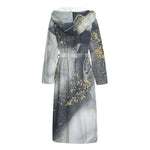 Grey Gold Liquid Marble Print Hooded Bathrobe