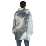 Grey Gold Liquid Marble Print Hoodie Blanket