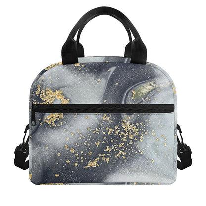 Grey Gold Liquid Marble Print Insulated Lunch Bag