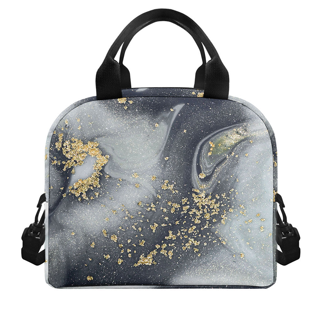Grey Gold Liquid Marble Print Insulated Lunch Bag