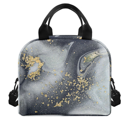 Grey Gold Liquid Marble Print Insulated Lunch Bag