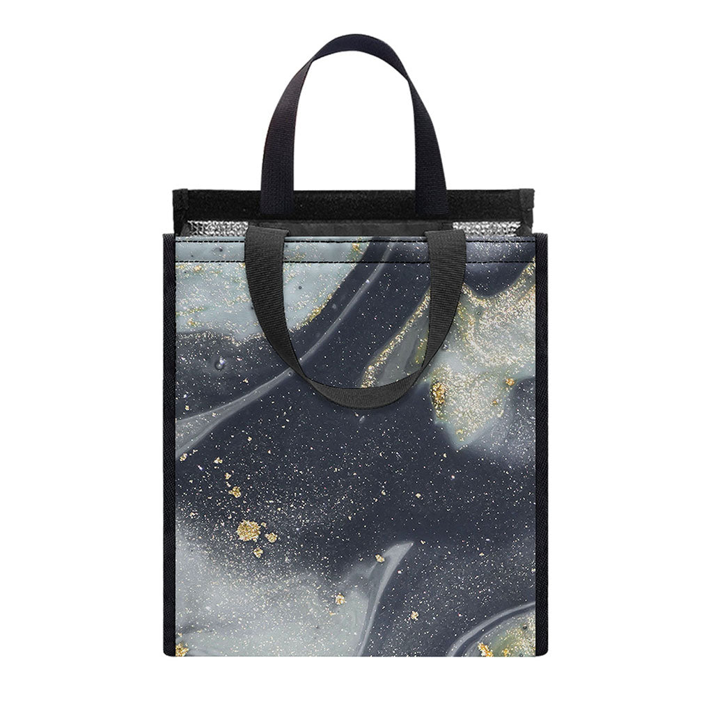 Grey Gold Liquid Marble Print Insulated Lunch Tote