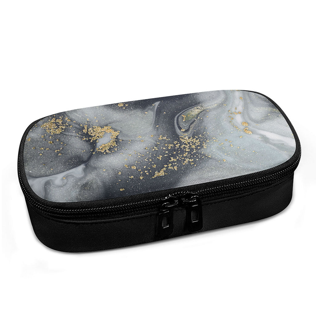Grey Gold Liquid Marble Print Insulin Cooler Travel Case
