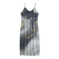Grey Gold Liquid Marble Print Jersey Midi Cami Dress