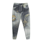 Grey Gold Liquid Marble Print Jogger Pants