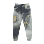 Grey Gold Liquid Marble Print Jogger Pants