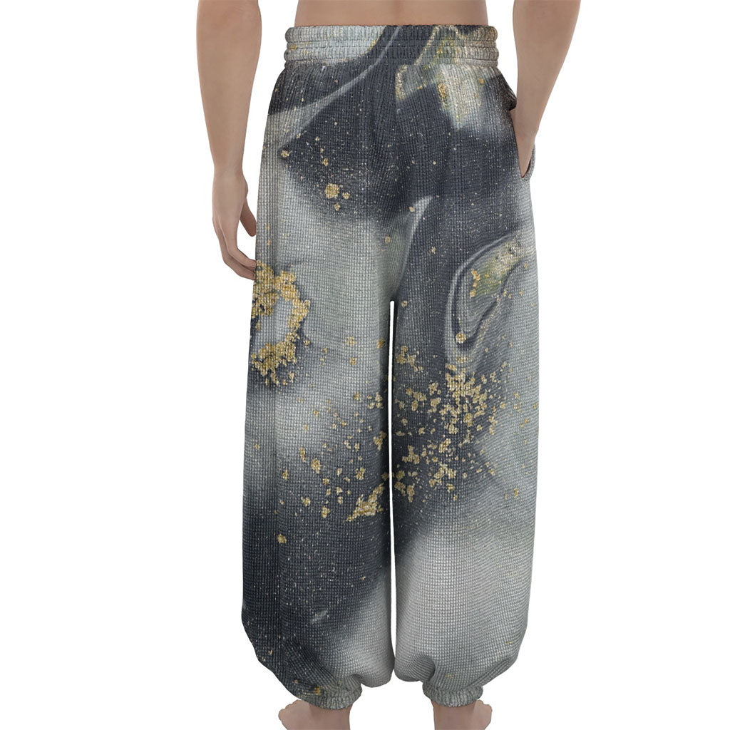 Grey Gold Liquid Marble Print Lantern Pants